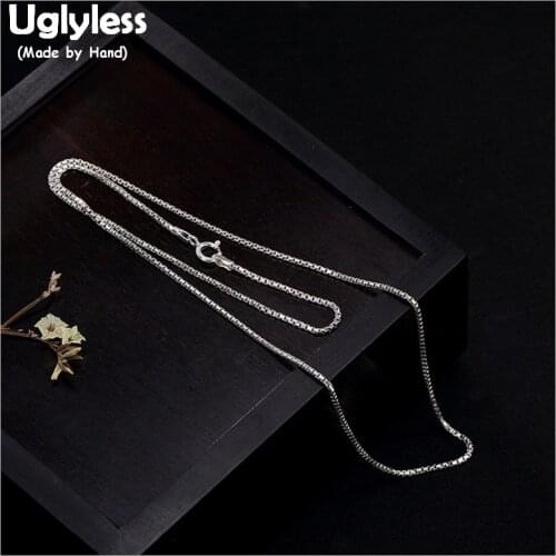 Uglyless 100% Real Solid 925 Sterling Silver Handmade Box Chains Fine Jewelry Unisex Link Chain Necklaces NO Pendants Bijoux