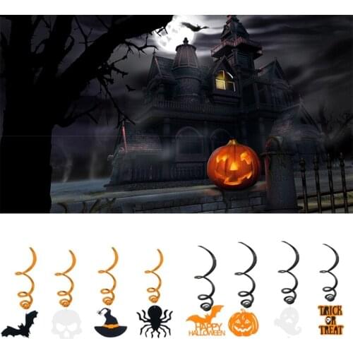 Halloween Hanging Swirl Decorations Spider Skeleton Bat Witch Pumpkin Colorful Ceiling Whirl Streamers Spirals Foil Decor