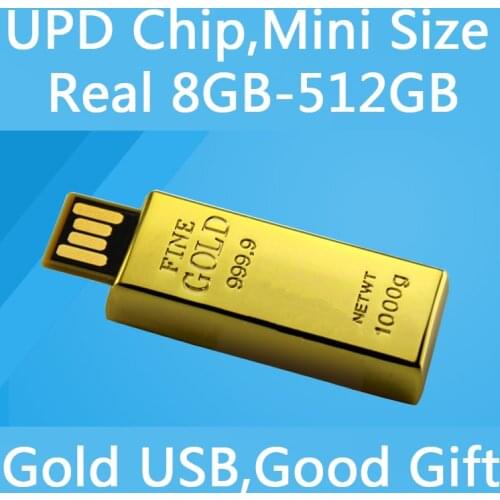 Waterproof UPD Chip Mini Usb Flash Drive 512GB 1TB 2TB Pen Drive 64GB 128GB Gold Bar USB 2.0 Flash Memory Card Stick Disk On Key