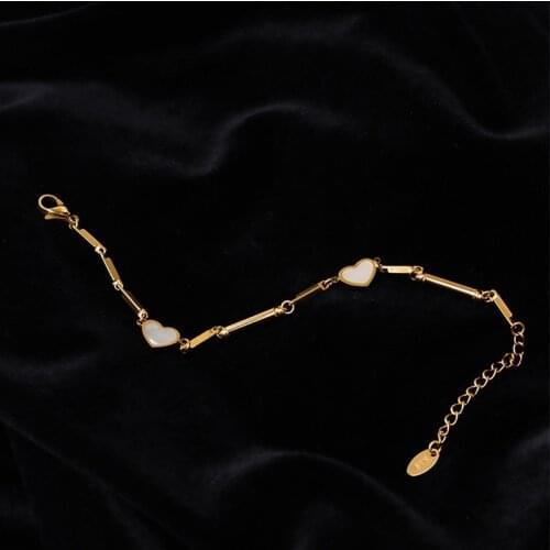 YUN RUO Ins Wind 18 k Gold Color Bamboo Shell Peach Heart Bracelet Handmade Bracelet Titanium Steel Jewelry Birthday Gift