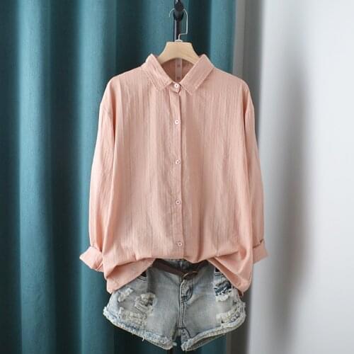 Lamtrip Preppy Style Solid Long Sleeve Peter Pan Collar Cotton Autumn Sweet Pink Shirt Blouse 2021