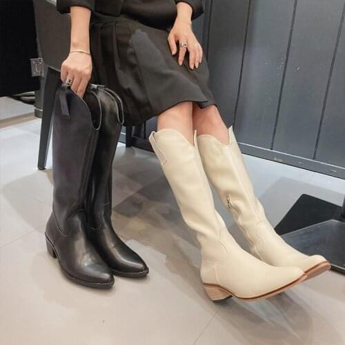 Slip-On women Boots Short Boots Genuine Leather shoes fashion Vintage embroidery Pointed toe Ladies long boots