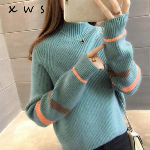 Women autumn winter knitted pullovers Cashmere striped plus Size Sweaters Ladies Fashion Knitwear Loose Sweaters Knitting