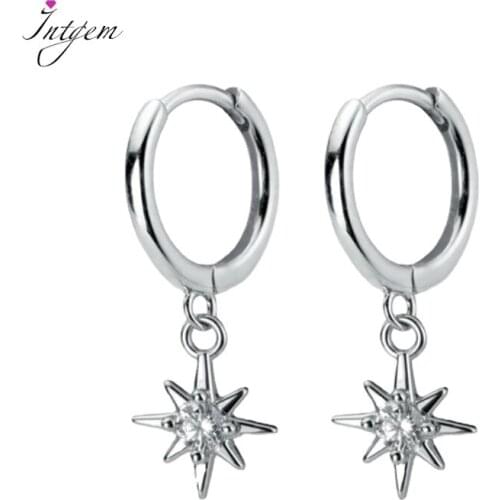 925 Sterling Silver Hoop Earrings Star Design Light Star Ear Buckle Female Simple Small Fresh Zircon Earrings Jewelry for Women