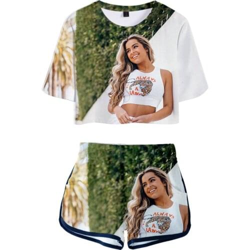 Popular Addison-rae Women Two-piece Sets Tops+Shorts Fashion Addison-rae Girls Suits summer Navel T-Shirt+shorts 3D Print Short
