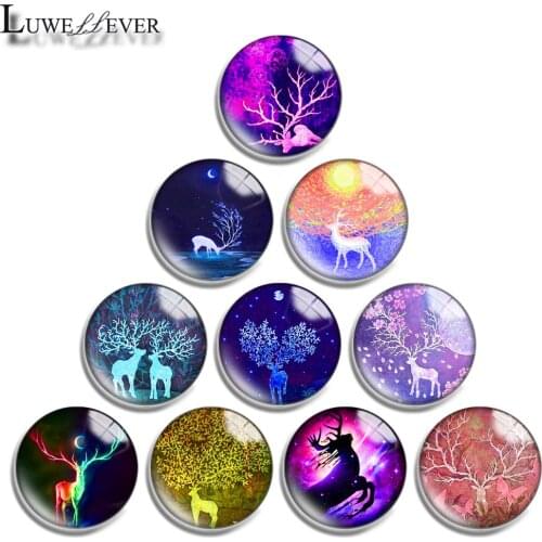 10mm 12mm 16mm 20mm 25mm 30mm 704 Elk Mix Round Glass Cabochon Jewelry Finding 18mm Snap Button Charm Bracelet