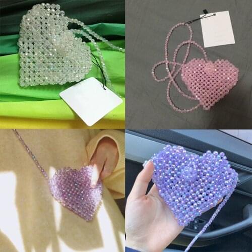 2021 Colorful Peach Heart-shaped Color Plated Heart-shaped Beaded Handmade Ins Niche Design Corner Bead Girl Portable Beaded Bag