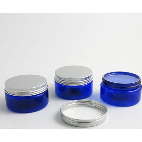 20x 100g Cobalt Blue Empty PET Medium Plastic Cosmetic Jar Packaging with seal Silver Aluminum Cap 100g Blue PET Containers