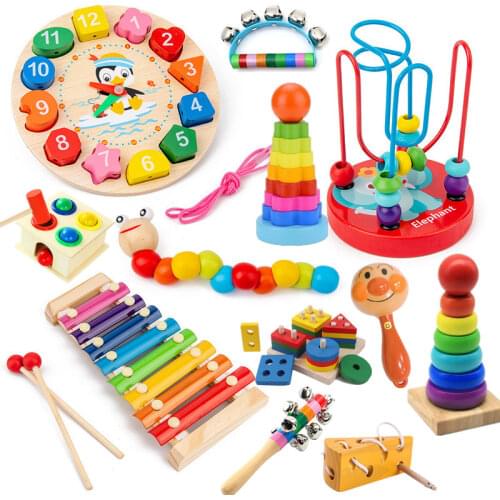 Rainbow Blocks Wooden Toys for Children Kids Preschool 3D Puzzles Game Activity Borad Montessori Educational Sensory Baby Toys