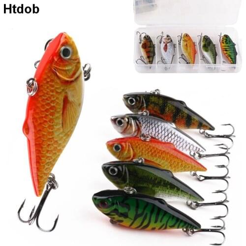 5pcs VIB Lures Kit 6.5cm 8.5g Vibrations Spoon Lure Fishing Bait Bass Artificial Hard Bait 3D Eyes Cicada Lure VIB Bait With Box