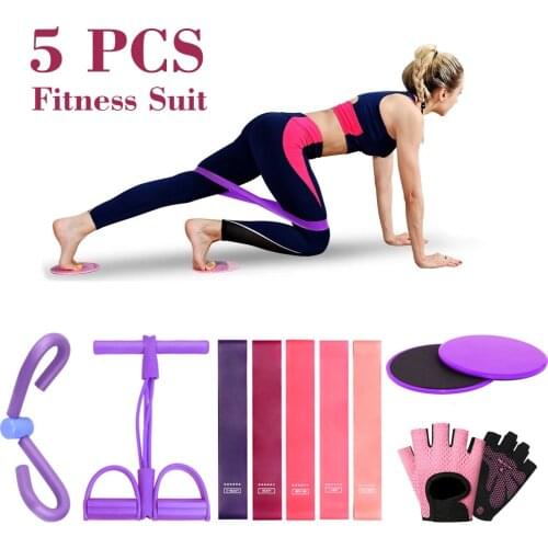 5PCS Exercise Core Sliders With Resistance Band Workout Fitness Gliding Discs Yoga Home Elastic HipTrainer Expander Equipment