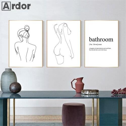 Abstract Figure Line Drawing Posters Sexy Nude Woman Body Canvas Painting Bathroom Quotes Wall Art Print Pictures Bedroom Decor