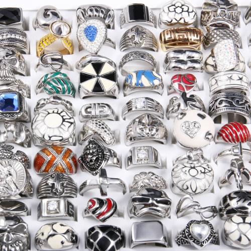 Big Promotion! 50 Pcs Metal Rings Cartoon Pictures Charm Jewelry Stainless Steel Diverse Styles Trendy Gift for Men Women
