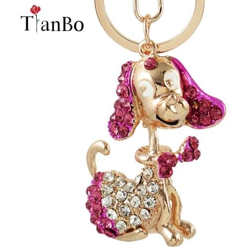 Cute Rose Dog Crystal Keychain Lovely & Sporty Men & Women Pendant Keyrings Keychains for Car Key Chains Holder Women