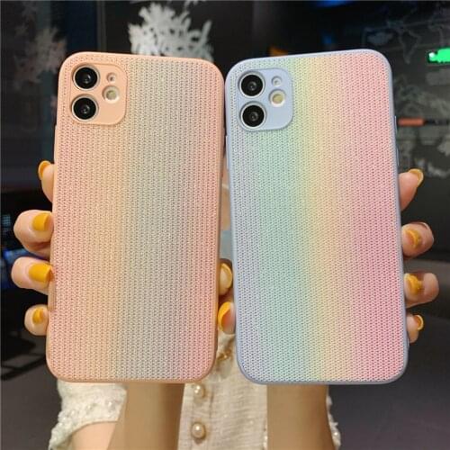 Gradient Glitter Shining Cloth Lace Candy Phone Case for iPhone 11 12 Mini Pro Xs Max XR X 7 8 Plus SE 2020 Rainbow Back Cover