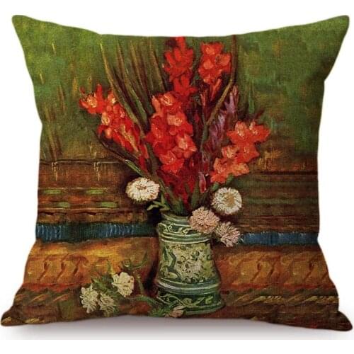 Van Gogh Oil Painting Sunflower Series Cushion Cover Classical Vintage Vase Flowers Elegant Decoration Sofa Throw Pillow Case