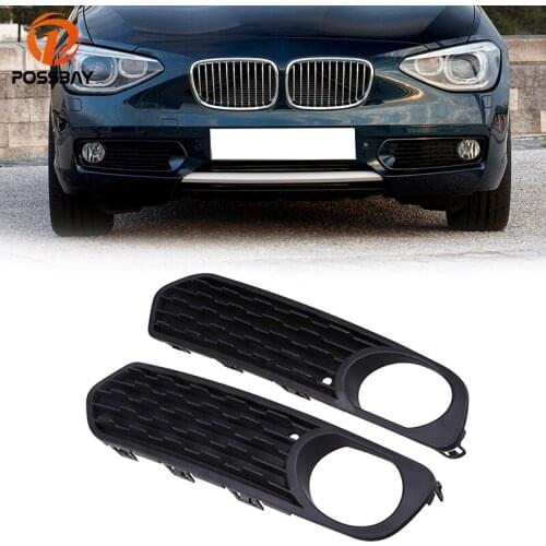 POSSBAY Black Car Front Lower Grille With Hole Fog Light Cover for BMW 1-Series F20/F21 3 door & 5 door 2011-2015 Pre-facelift