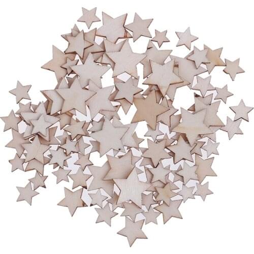 100PCS Wooden Stars For Arts Crafts DIY Decoration Birthday Wedding Display