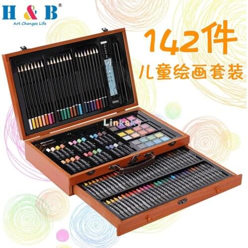 142-Piece Wood Art Set,Includes A Variety of Coloring and Painting Mediums, Including Crayons, Oil Pastels, and Watercolors
