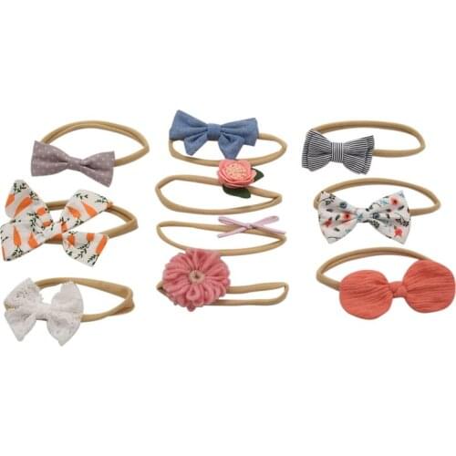 Baby Print Knotted Bow Hair Band 10 Pieces / Set of ChildrenS Hair Accessories Set Artificial Flower Baby Hair Band