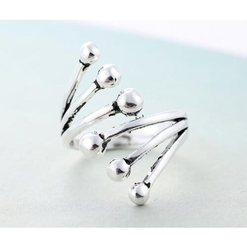 DreamySky Real Pure Silver Color Irregular Geometric Beads Rings For Women Finger Ring Beautiful Jewelry Drop Shipping