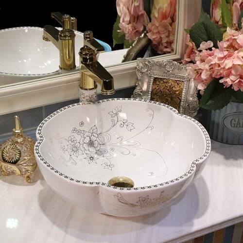 Europe style Jingdezhen ceramic sink wash basin Ceramic Counter Top Wash Basin Bathroom Sinks bathroom vanity and sink flower