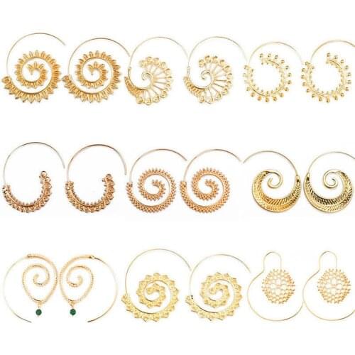 Classic Boho Round Spiral Earrings Exaggerated Love Heart Whirlpool Gear for Women Personality Fashion Stud Ear Jewelry Gifts
