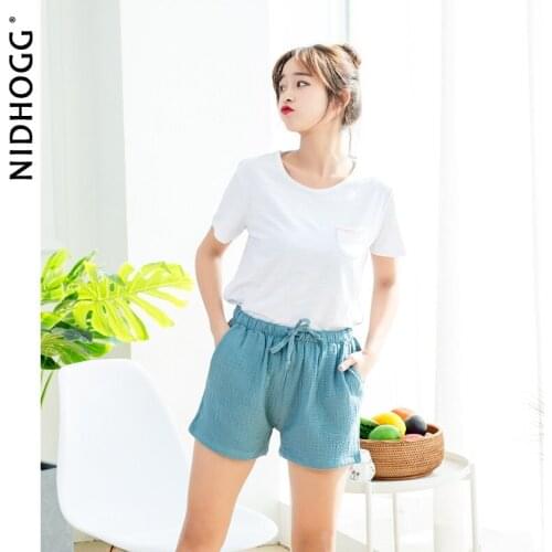 Summer Womens Home Suit Short Sleeve Shorts Solid Cotton Pajamas for Women Sleepwear Two Piece Set Loungewear Sexy Nightwear