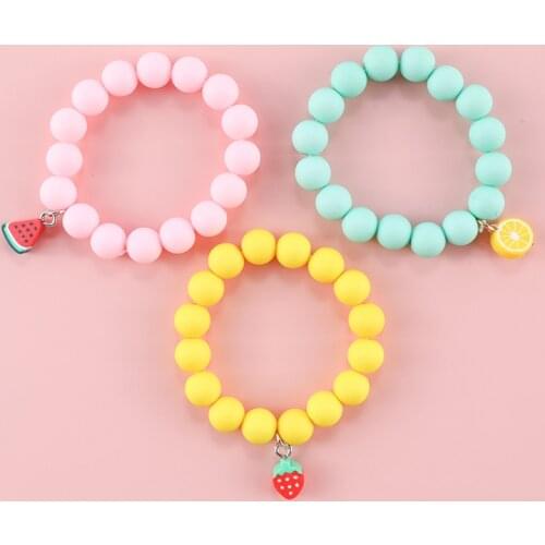 Makersland Fruit Pendant Cute Bead Bracelet Baby Children Beaded Bracelets Candy Color Bead Bracelet For Kids Friendship Gifts