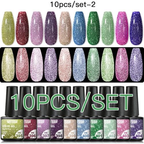 Mtssii 6/4/2pcs 6ml Reflective Glitter Gel Nail Polish Set Silver Shining Auroras Holographics Effect Soak Off UV Gel Varnish