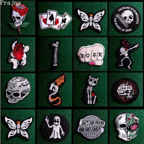 2PCS Hippie Rock Style Embroidred Patches For Clothing Stickers Punk Skull Biker Patch Iron On Patches On Clothes Applique Badge