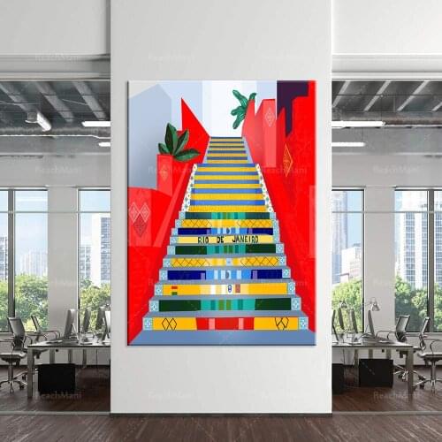 Printable Brazil travel poster printing, Rio de Janeiro, Serraron stairs, printable art, home wall decoration