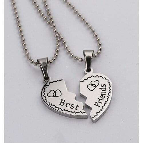 Children Best Friends Engraved Letter Heart Pendant BFF 2 Necklace Friendship Jewelry Gifts For Kids 2PCS/Set