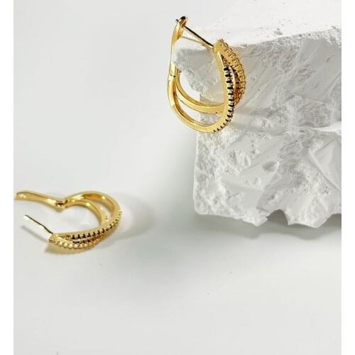 Gold Plated 2 Layer Circle Micro Inlay Black White Sparkling Zircon Hoop Earrings For Women Cute Bling Earring Fashion Jewelry