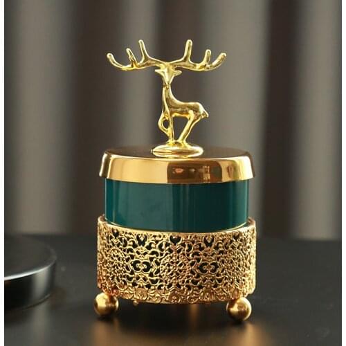 Simple Art Luxury Emerald Ashtray Phnom Penh Deer Toothpick Tube Modern Home High-end High-foot Cotton Swab Box Storage Jar Gift