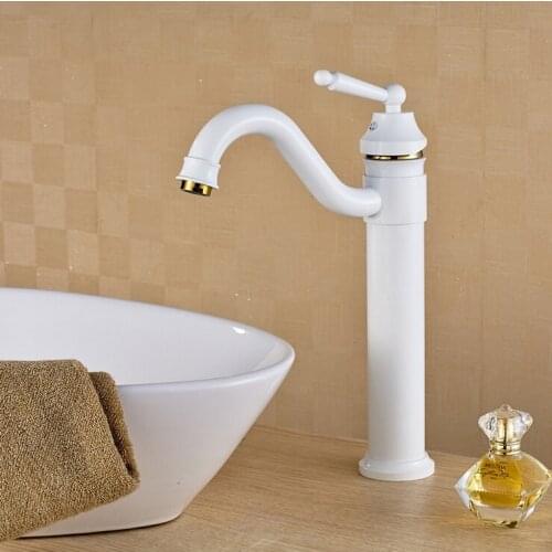 Luxury white paint bathroom faucet brass chrome bathroom sink taps mixer faucets grifos para lavabos torneira W3004