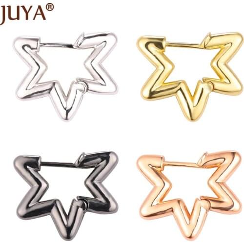 1Pair Solid Star Earrings Copper Gold-Plate Jewelry Components For Women Trendy Earring Hooks Ears Accessories