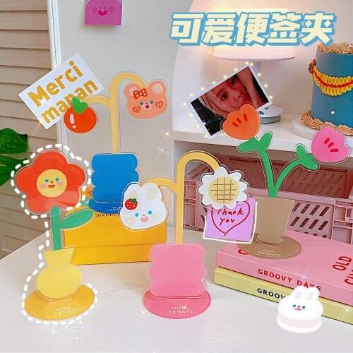 Cute Desktop Notes Folder Cartoon Flower Rabbit Shape Card Holder Photo Clip Number Stand Memo Number Name Clips Message Clips