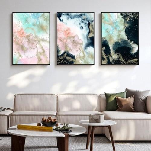 Nordic Morden Abstract Pink Black Line Wall Art Canvas Painting Golden Blue Splash Art Poster Print Picture Living Room