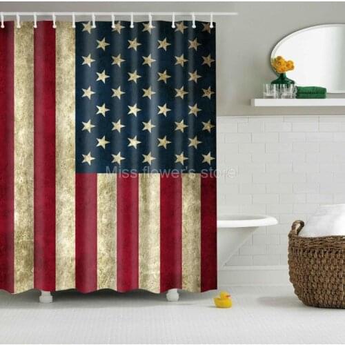 Retro American Flag Design Custom Shower Curtain Bathroom Waterproof Mildewproof Fabric With 60 x 72 inch 12 Hooks 150cm*180cm