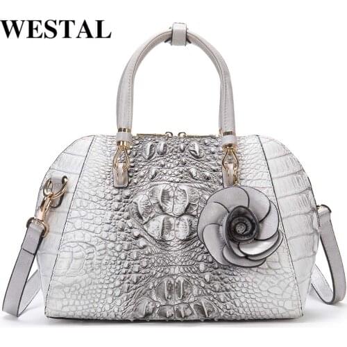 WESTAL Womens Handbag Fashion Designer Crossbody Bags Luxury Desinger Woman Tote Genuine Leather Crocodile Pattern Brand Bag