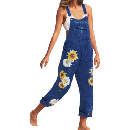 Summer pants Rompers print jumpsuit for women Bib Overall Dungarees Sunflower Print Pockets Denim Loose Overalls 2020