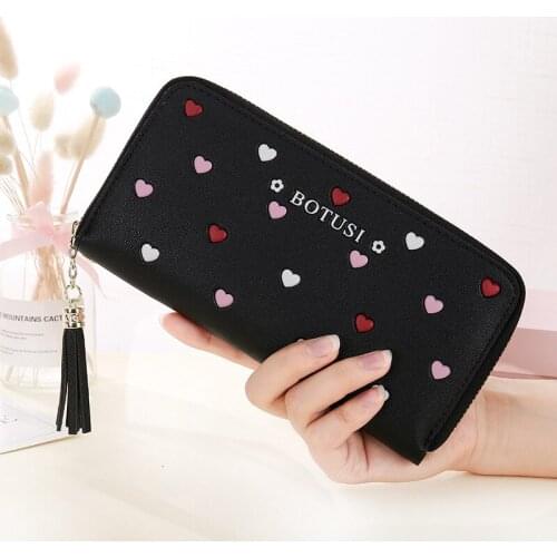 BOTUSI Tassel Wallet Women Long Cute Wallet Leather Large Capacity Love Stitching Handbags Clutch Women Wallet Burse Notecase