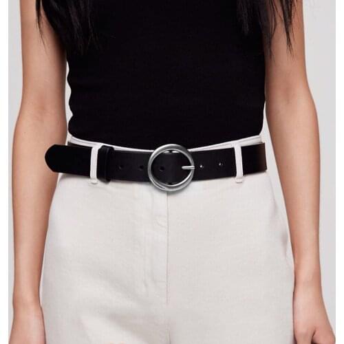 Women Faux Leather Belt Jeans Belts for Women Dresses with Classic Round Buckle JL