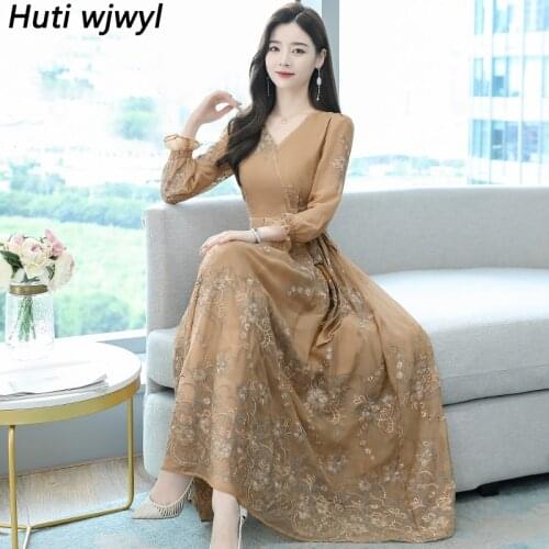 Spring Autumn Plus Size Vintage Maxi Dress 2021 Bodycon Embroidery Floral Dress Women Elegant Party Casual Long Sleeve Vestidos