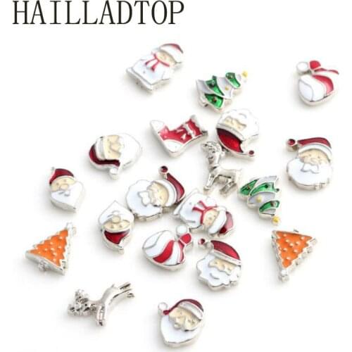 20PCS Mix Christmas Charms Silver Color Enamel Christmas Charms Pendants fit DIY Bracelet Floating Locket Charms Jewelry Charms