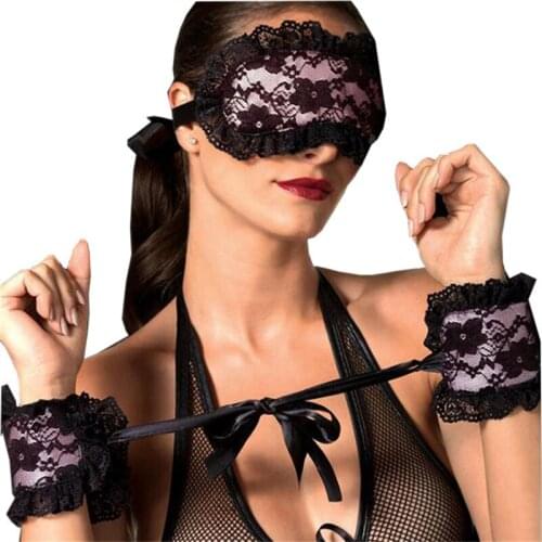2018 Exotic Apparel Sexy Lingerie Hot Lace Mask Blindfolded Patch + Sex Handcuffs Sex Toys For Couple Erotic Lingerie For Women