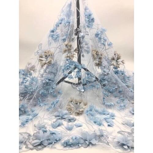 2021 New French Mesh Lace Fabric 3D Flower Nigeria Tulle Mesh Lace Fabric High Quality African Lace Fabric J4017