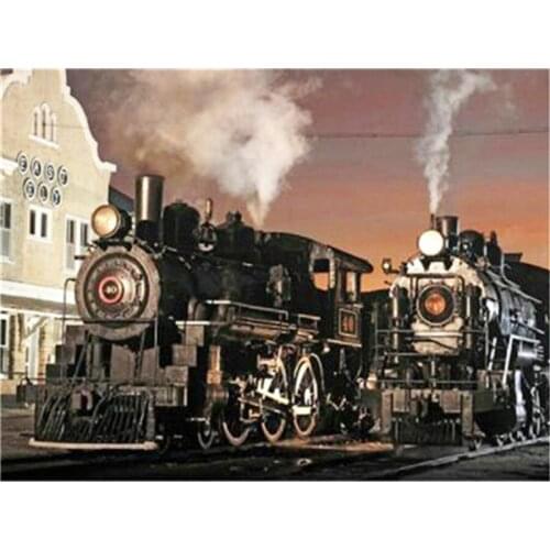 5D DIY Full Square Diamond Painting Cross Stitch Scenic train Head Stickers Rhinestone Mosaic Diamond Embroidery Stickers Decor