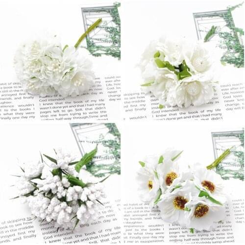 6/10/12/50/60/70/90/144pcs Mixed White Flower Cherry Stamen Berries Bundle DIY Christmas Wedding Cake Gift Box Wreaths Decor
